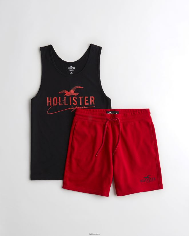 educación física Hollister conjunto de camiseta sin mangas y shorts negro-rojo 086N621071 hombres tapas