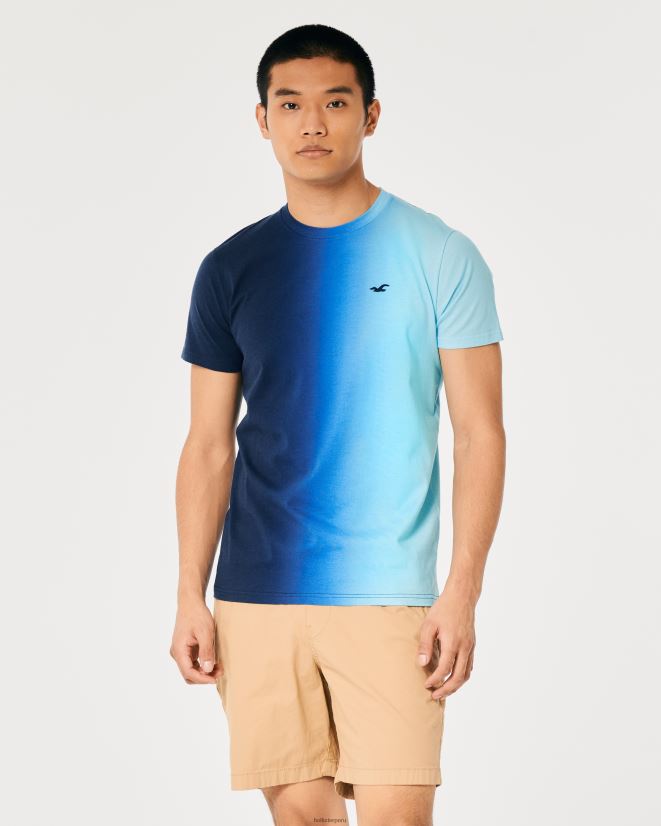 educación física Hollister playera con ícono del logo sombreado ombre azul marino a turquesa 086N62861 hombres tapas