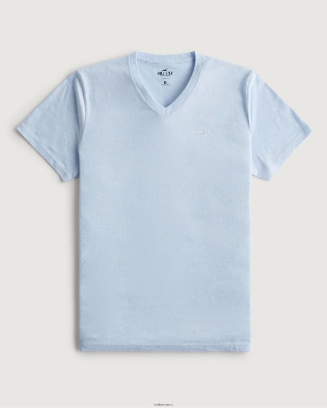 educación física Hollister playera con cuello en V y logo icónico azul jaspeado claro 086N62894 hombres tapas