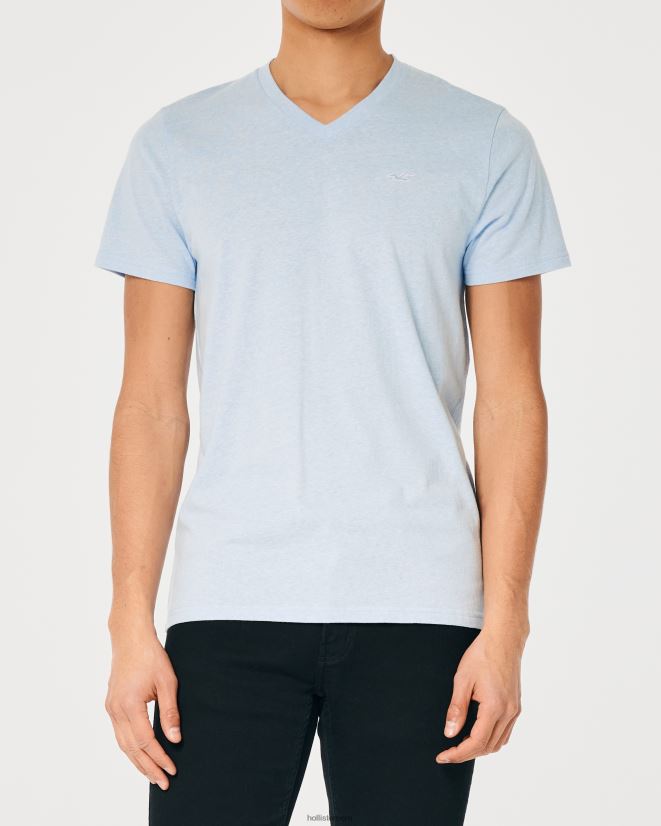 educación física Hollister playera con cuello en V y logo icónico azul jaspeado claro 086N62894 hombres tapas