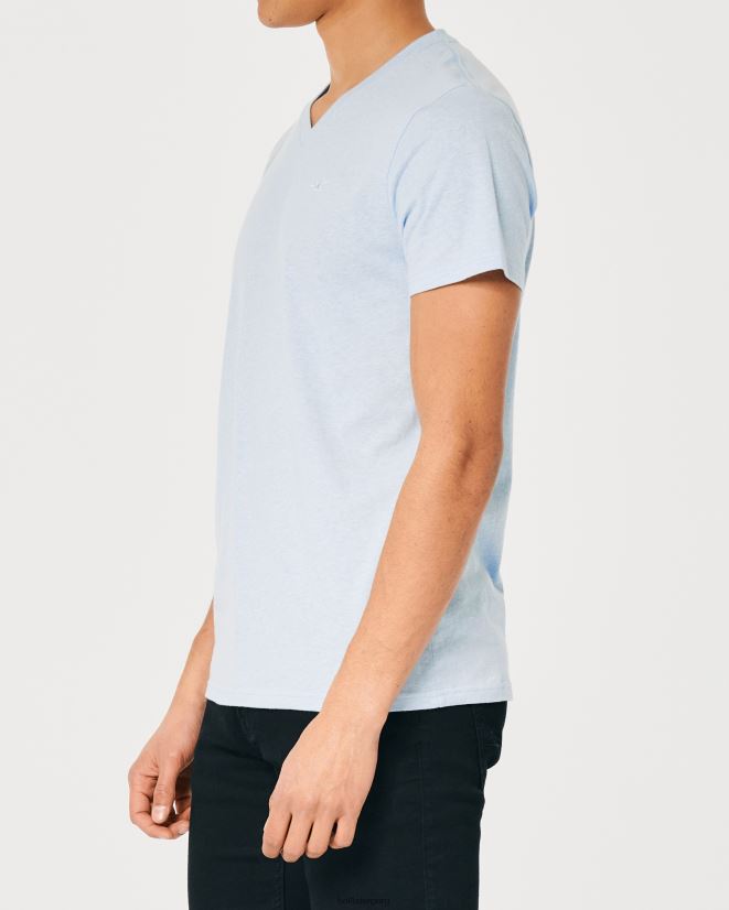 educación física Hollister playera con cuello en V y logo icónico azul jaspeado claro 086N62894 hombres tapas