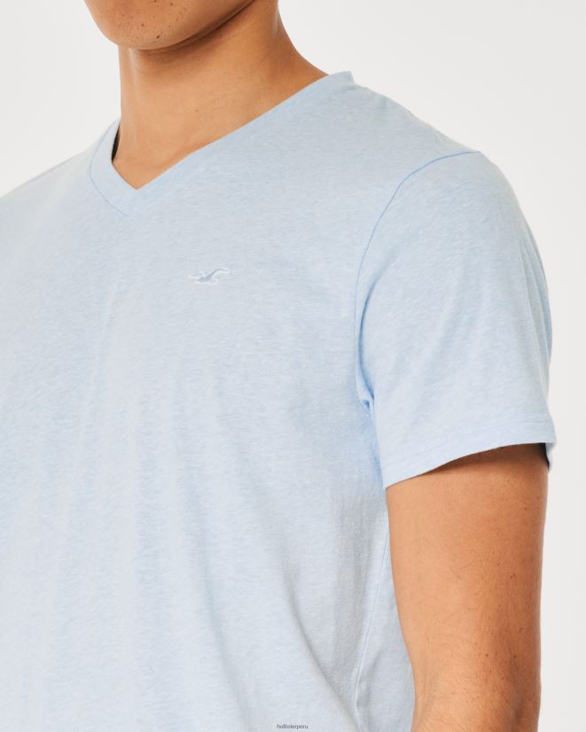 educación física Hollister playera con cuello en V y logo icónico azul jaspeado claro 086N62894 hombres tapas