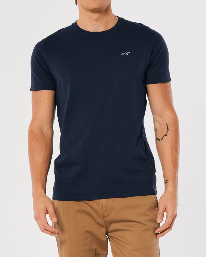 educación física Hollister playera con cuello redondo y logo icónico Armada 086N62794 hombres tapas