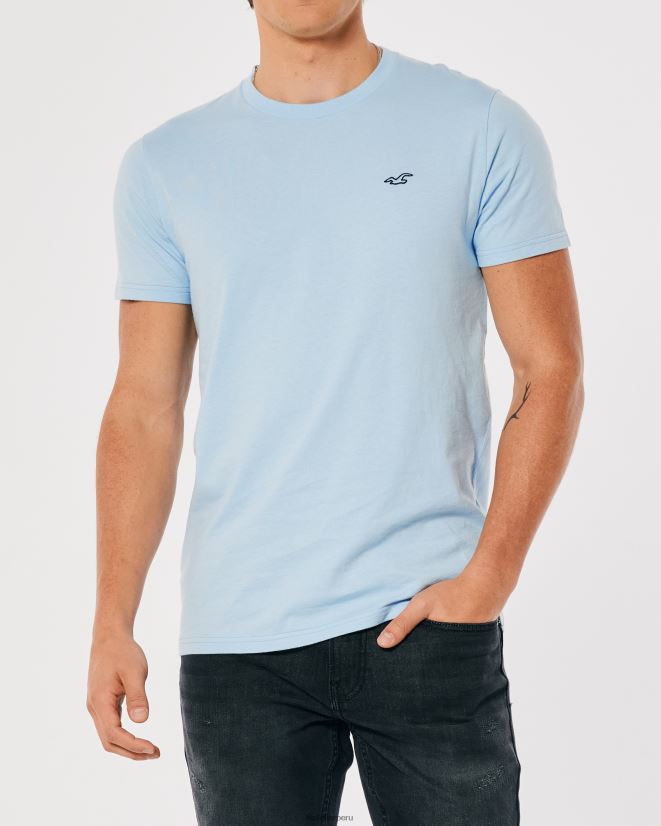 educación física Hollister playera con cuello redondo y logo icónico azul claro 086N62799 hombres tapas