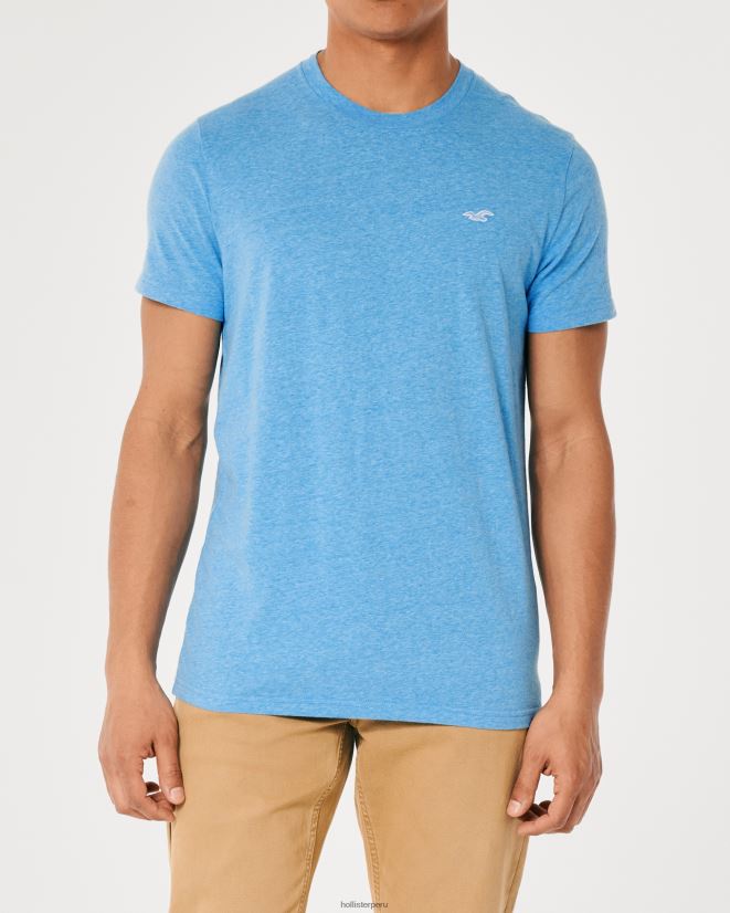 educación física Hollister playera con cuello redondo y logo icónico azul jaspeado 086N62834 hombres tapas