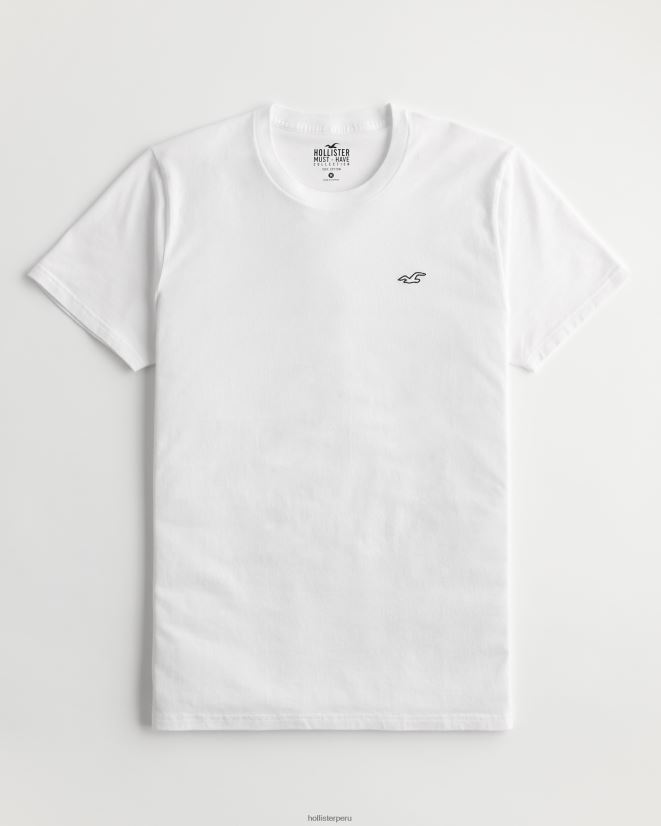 educación física Hollister playera con cuello redondo y logo icónico blanco 086N62797 hombres tapas