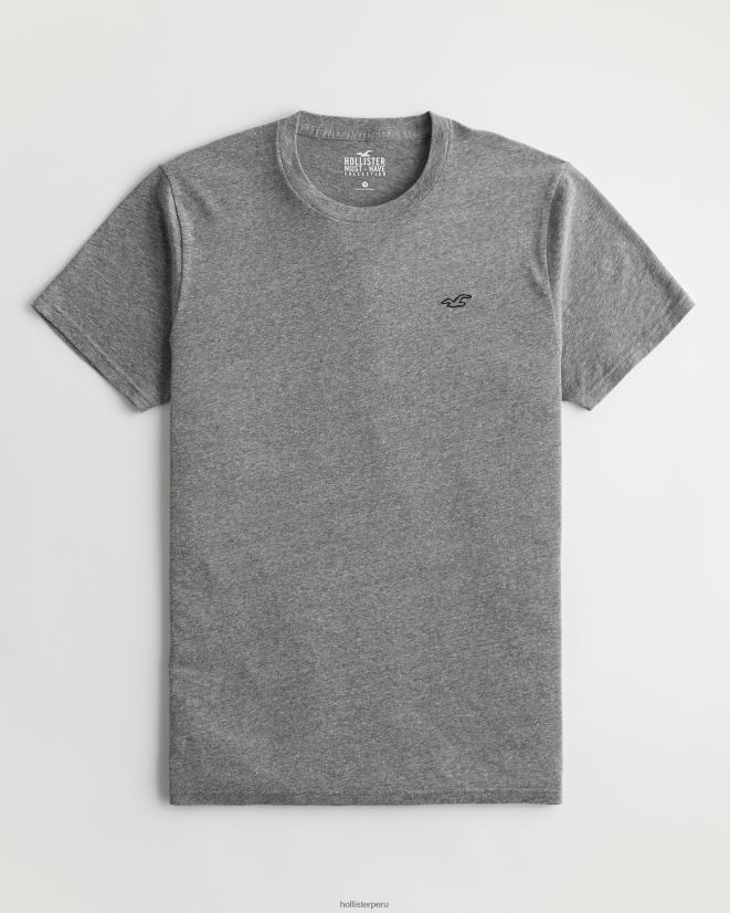 educación física Hollister playera con cuello redondo y logo icónico cuero gris 086N62798 hombres tapas