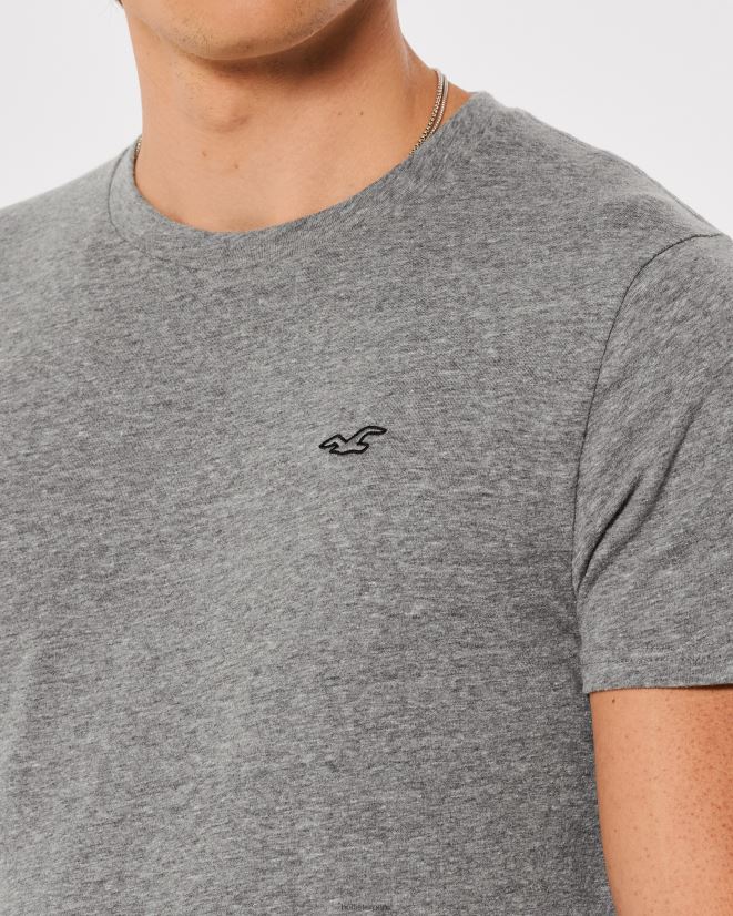 educación física Hollister playera con cuello redondo y logo icónico cuero gris 086N62798 hombres tapas
