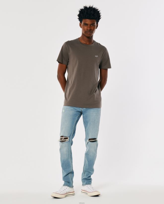 educación física Hollister playera con cuello redondo y logo icónico marrón 086N62810 hombres tapas