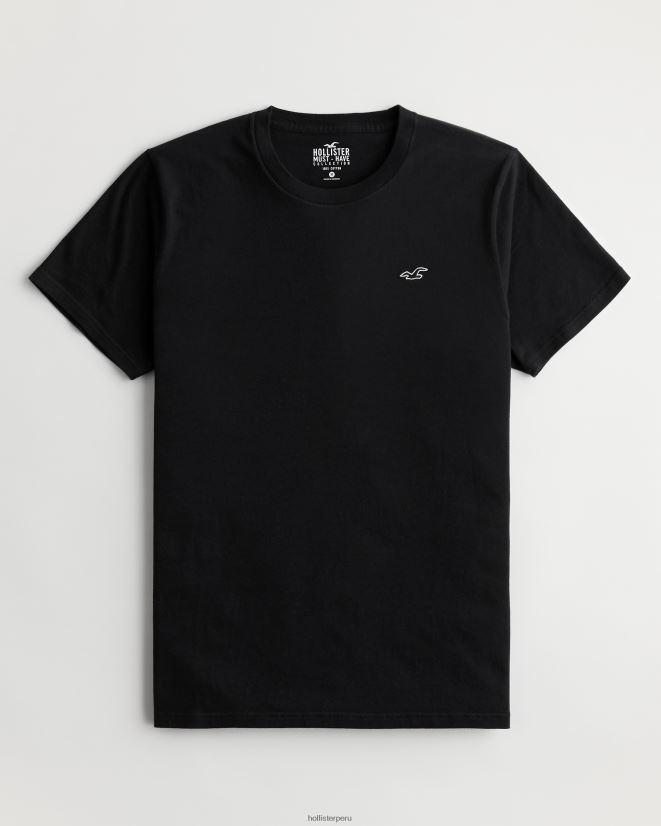 educación física Hollister playera con cuello redondo y logo icónico negro 086N62793 hombres tapas