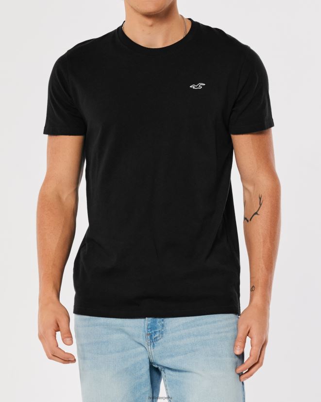 educación física Hollister playera con cuello redondo y logo icónico negro 086N62793 hombres tapas