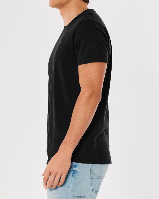 educación física Hollister playera con cuello redondo y logo icónico negro 086N62793 hombres tapas