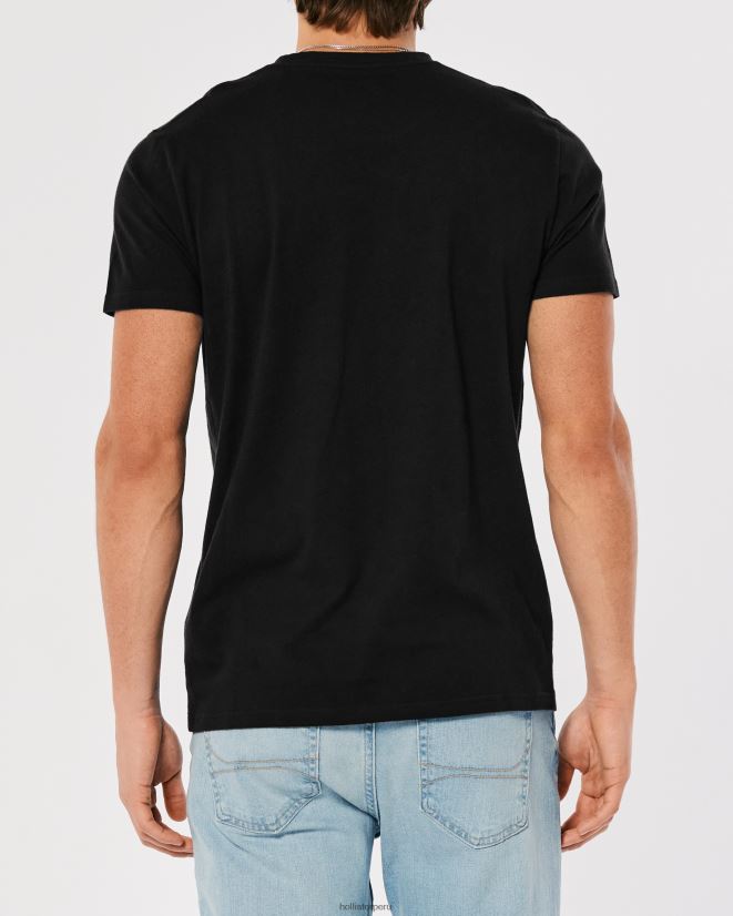 educación física Hollister playera con cuello redondo y logo icónico negro 086N62793 hombres tapas
