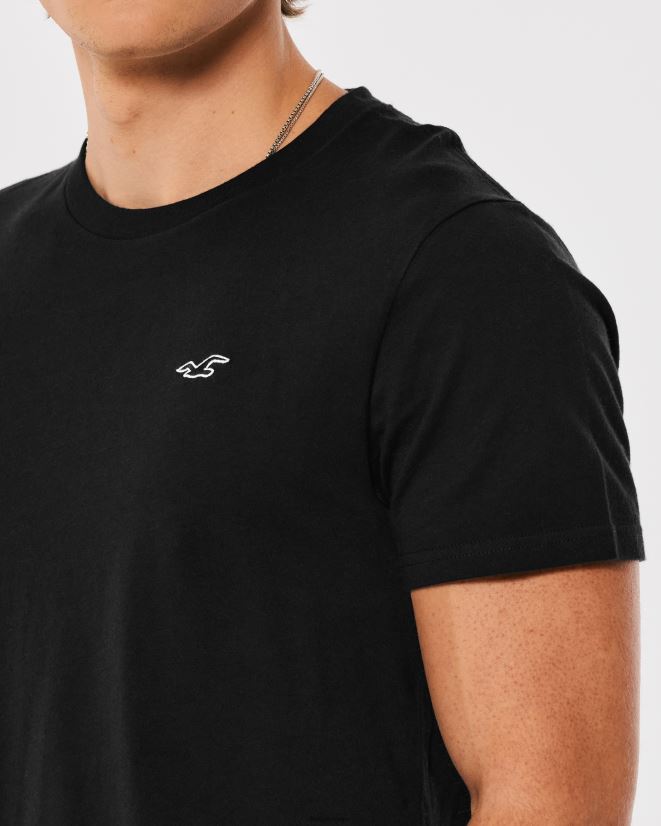 educación física Hollister playera con cuello redondo y logo icónico negro 086N62793 hombres tapas