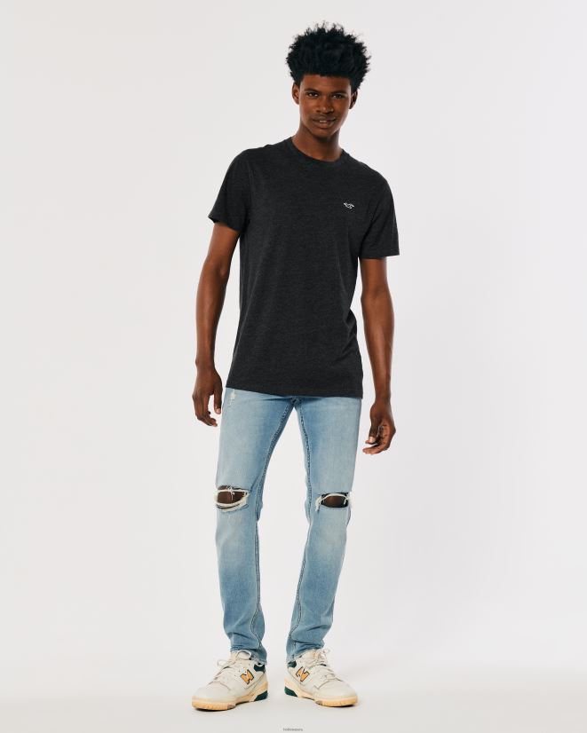 educación física Hollister playera con cuello redondo y logo icónico negro jaspeado 086N62808 hombres tapas