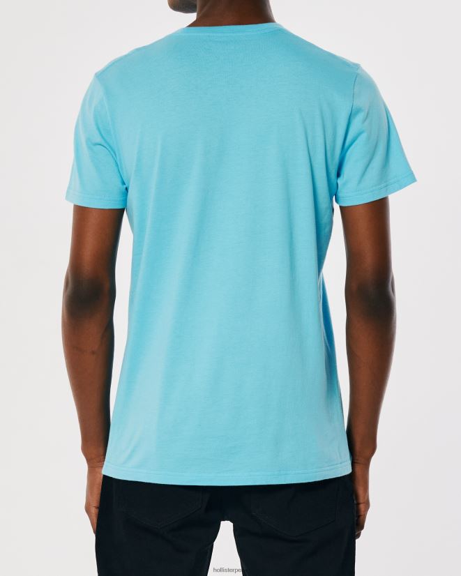 educación física Hollister playera con cuello redondo y logo icónico turquesa 086N62825 hombres tapas