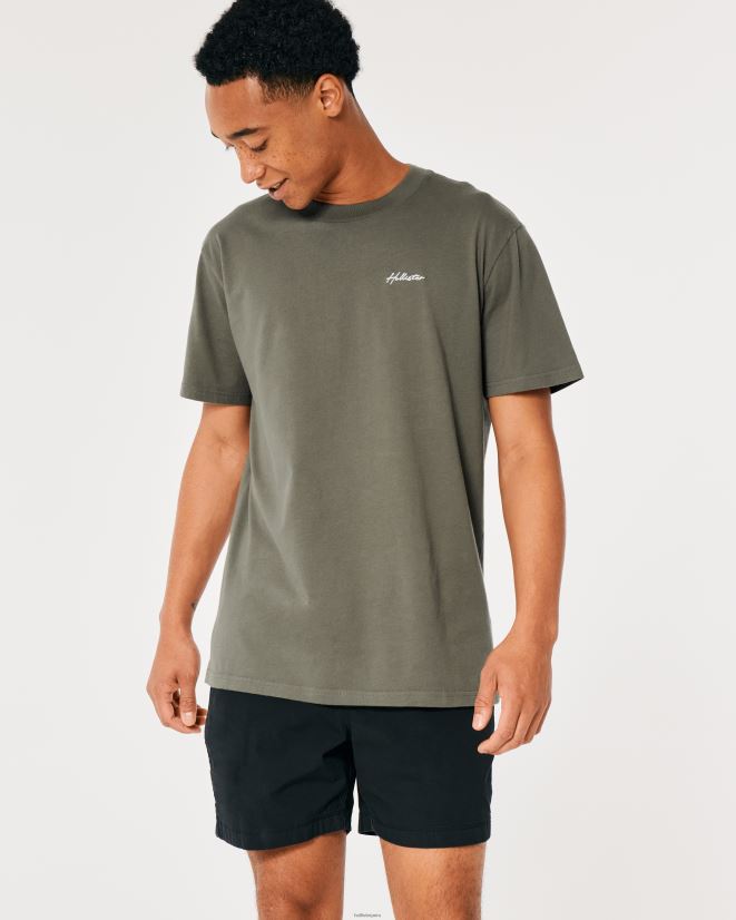 educación física Hollister playera con cuello redondo y logo negro 086N62882 hombres tapas