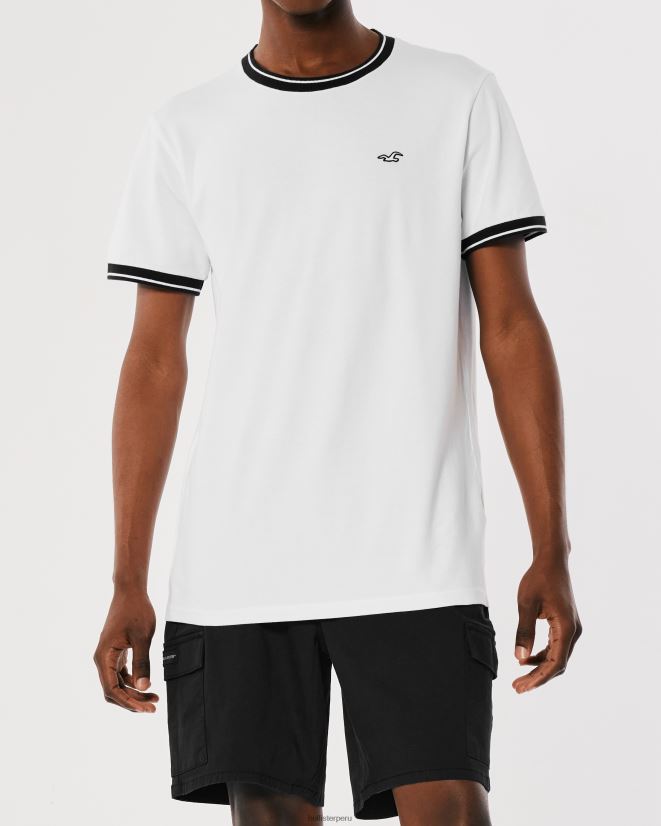 educación física Hollister playera con ribete de piqué y logo icónico blanco 086N62886 hombres tapas