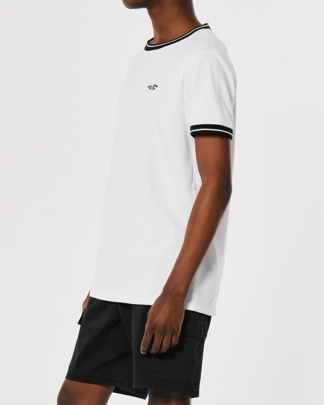 educación física Hollister playera con ribete de piqué y logo icónico blanco 086N62886 hombres tapas
