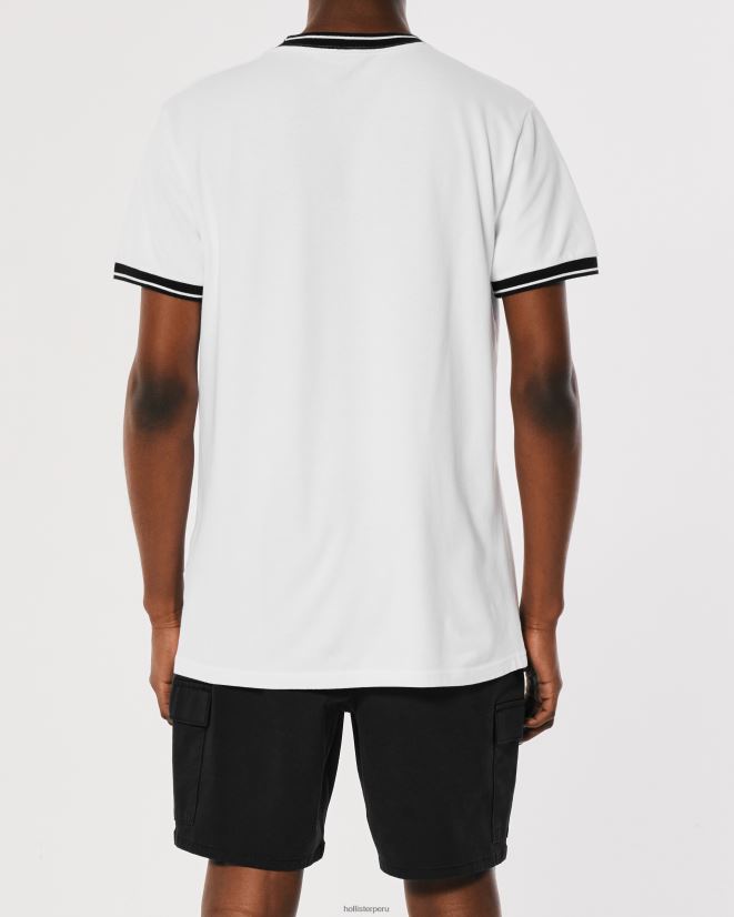 educación física Hollister playera con ribete de piqué y logo icónico blanco 086N62886 hombres tapas
