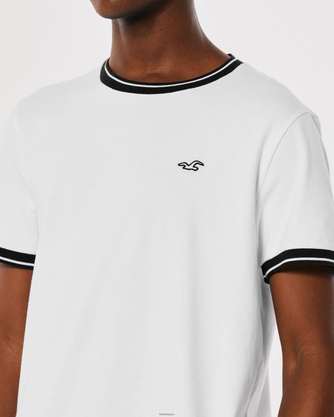 educación física Hollister playera con ribete de piqué y logo icónico blanco 086N62886 hombres tapas