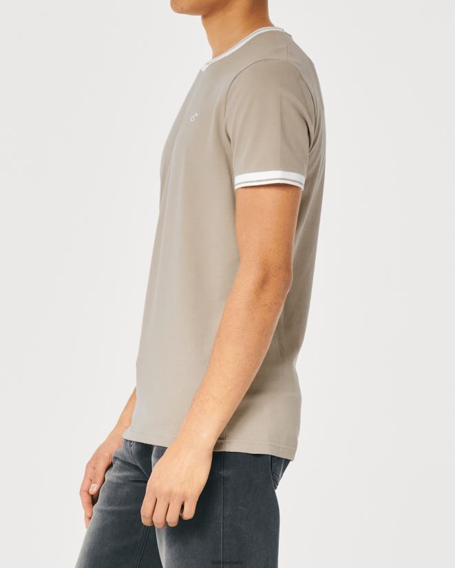 educación física Hollister playera con ribete de piqué y logo icónico marrón claro 086N621073 hombres tapas