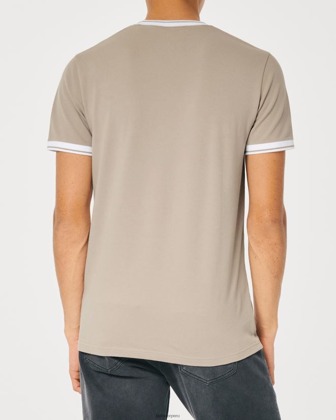 educación física Hollister playera con ribete de piqué y logo icónico marrón claro 086N621073 hombres tapas