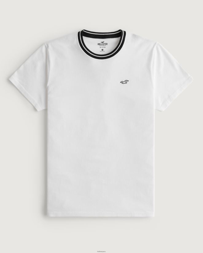 educación física Hollister playera con ribetes en el cuello blanco 086N62866 hombres tapas