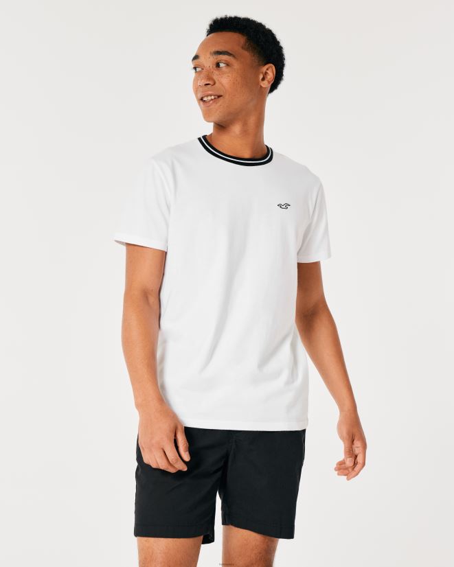 educación física Hollister playera con ribetes en el cuello blanco 086N62866 hombres tapas