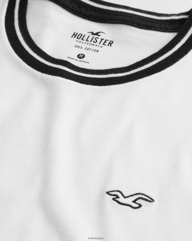 educación física Hollister playera con ribetes en el cuello blanco 086N62866 hombres tapas