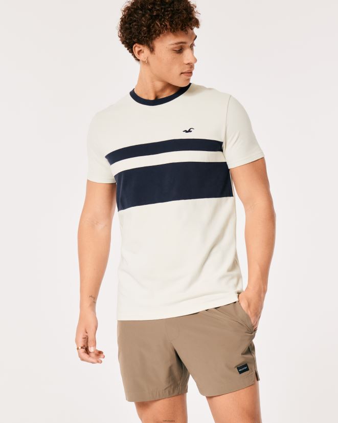 educación física Hollister playera de piqué con ícono de tripulación color block crema 086N62964 hombres tapas