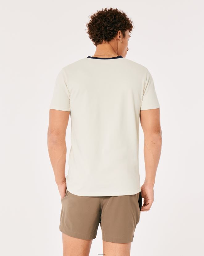 educación física Hollister playera de piqué con ícono de tripulación color block crema 086N62964 hombres tapas