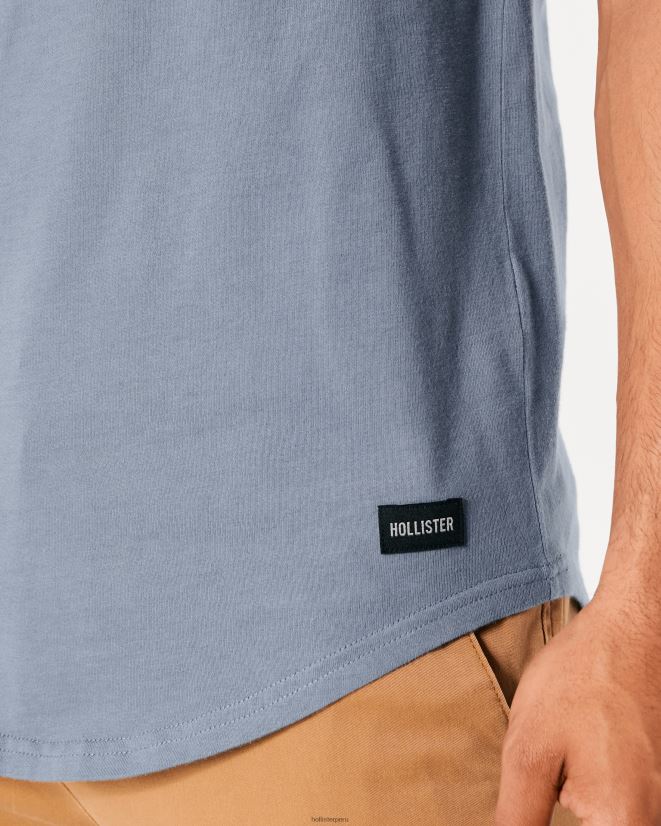 educación física Hollister playera larga con dobladillo redondeado azul claro 086N62924 hombres tapas