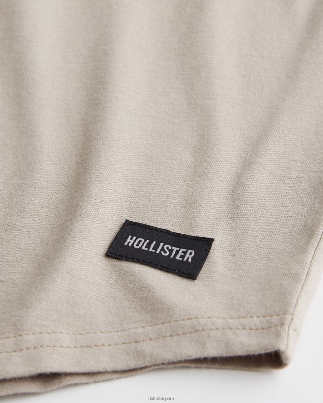 educación física Hollister playera larga con dobladillo redondeado marrón claro 086N62880 hombres tapas