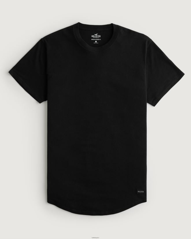 educación física Hollister playera larga con dobladillo redondeado negro 086N62831 hombres tapas