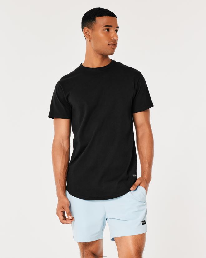 educación física Hollister playera larga con dobladillo redondeado negro 086N62831 hombres tapas
