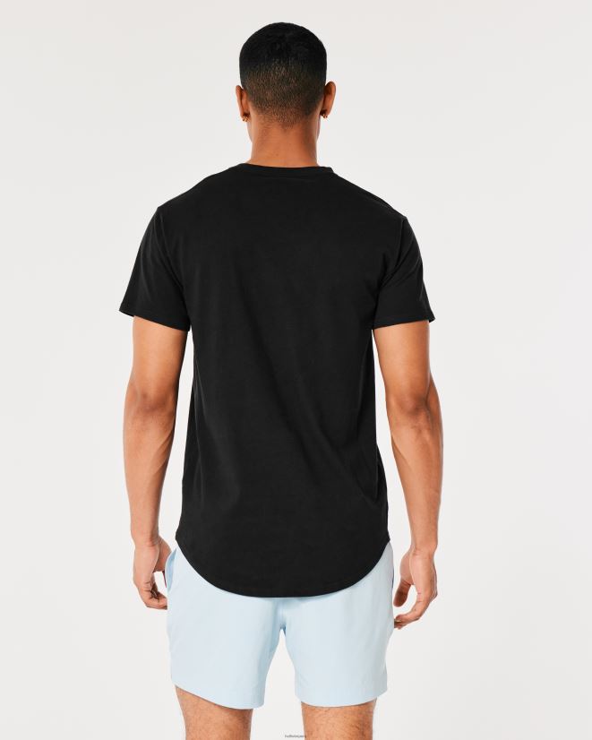educación física Hollister playera larga con dobladillo redondeado negro 086N62831 hombres tapas