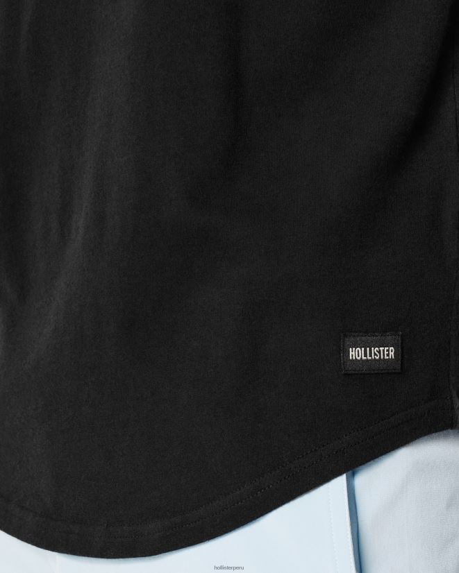 educación física Hollister playera larga con dobladillo redondeado negro 086N62831 hombres tapas
