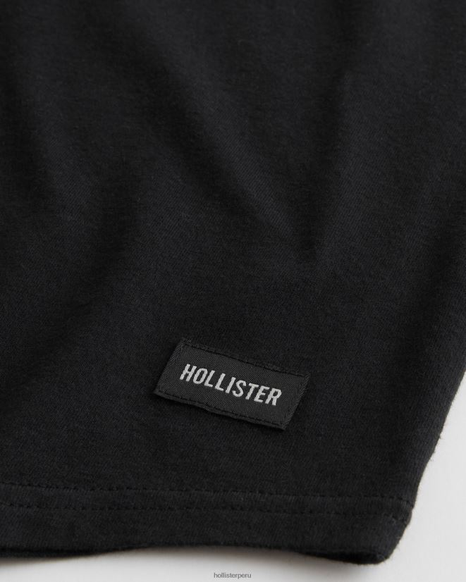 educación física Hollister playera larga con dobladillo redondeado negro 086N62831 hombres tapas
