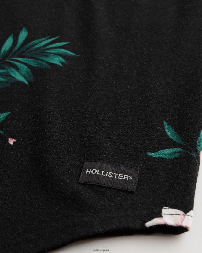 educación física Hollister playera larga con dobladillo redondeado y motivo floral floral negro 086N62813 hombres tapas