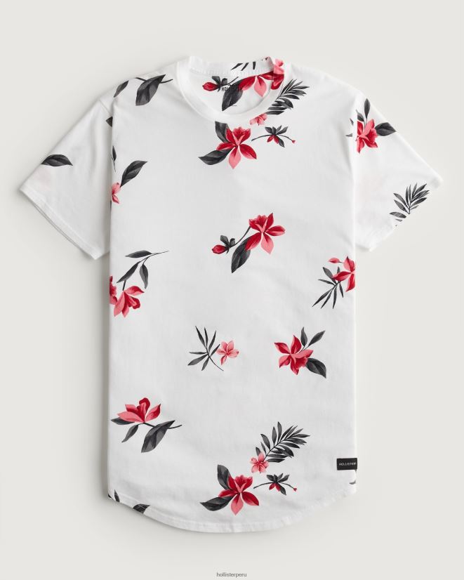 educación física Hollister playera larga con dobladillo redondeado y motivo floral flores blancas 086N62847 hombres tapas