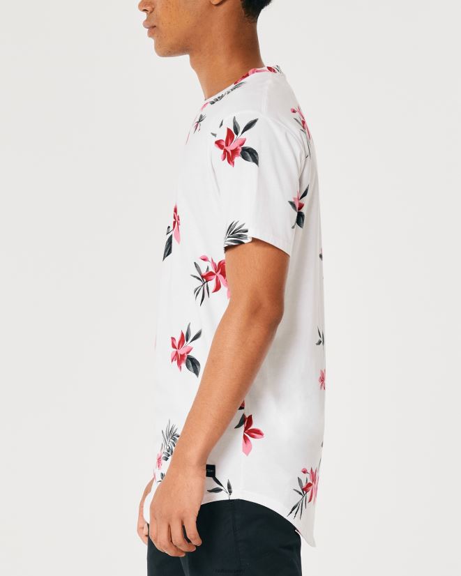 educación física Hollister playera larga con dobladillo redondeado y motivo floral flores blancas 086N62847 hombres tapas