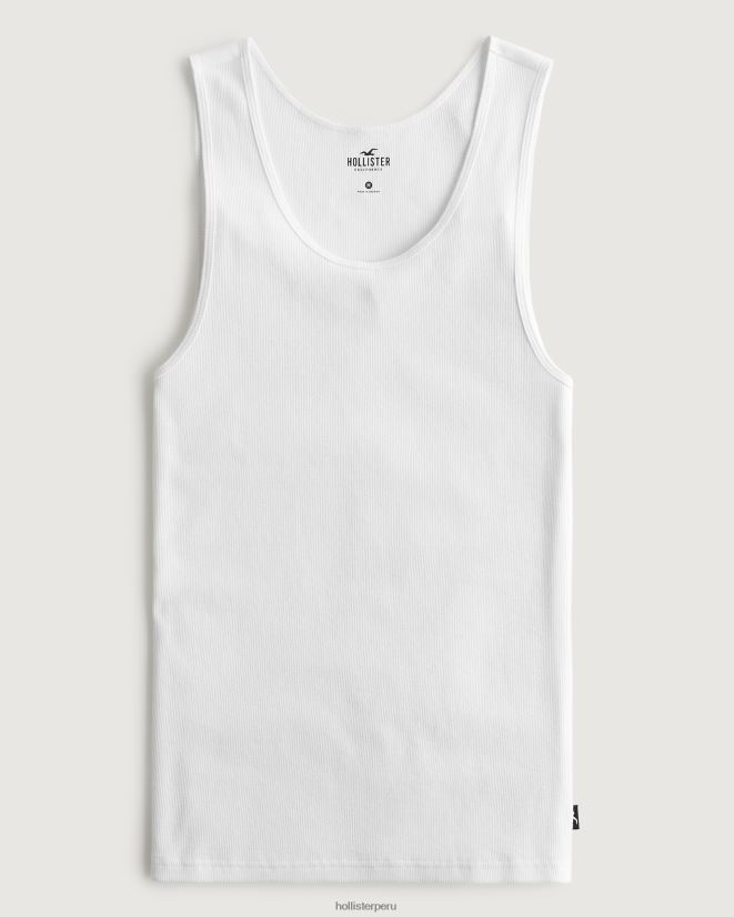 educación física Hollister tanque acanalado blanco 086N62898 hombres tapas