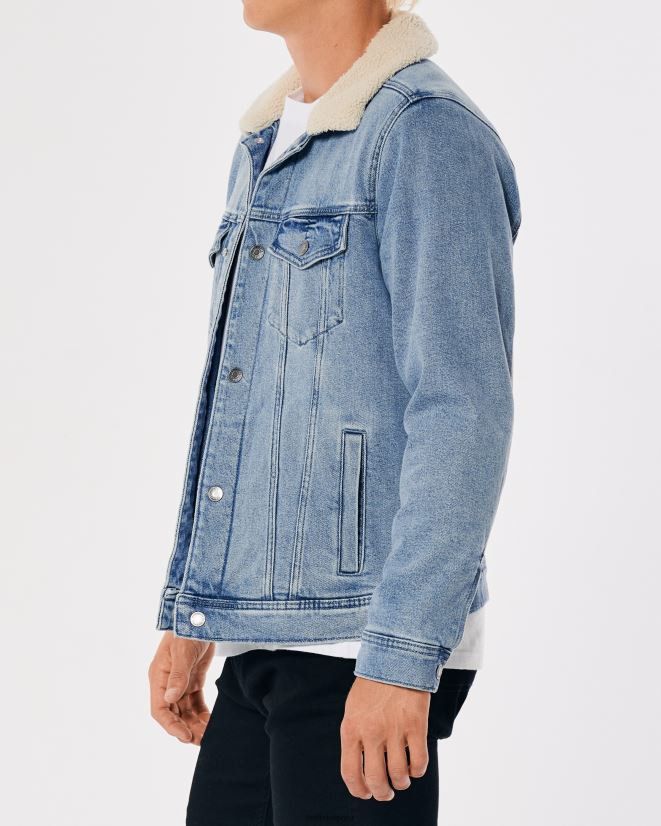 educación física Hollister chamarra de mezclilla con forro de sherpa lavado ligero 086N62909 hombres tapas