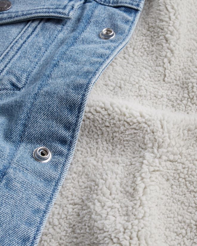 educación física Hollister chamarra de mezclilla con forro de sherpa lavado ligero 086N62909 hombres tapas