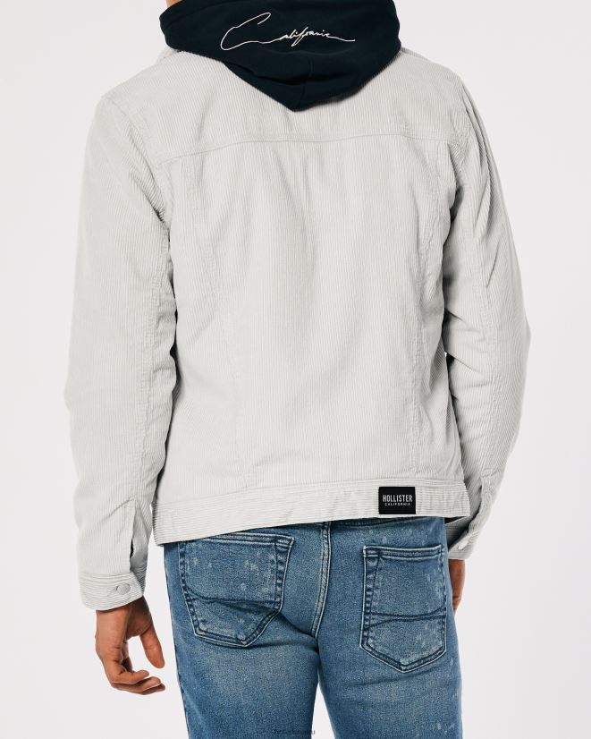 educación física Hollister chaqueta trucker de pana con forro de sherpa gris claro 086N621025 hombres tapas