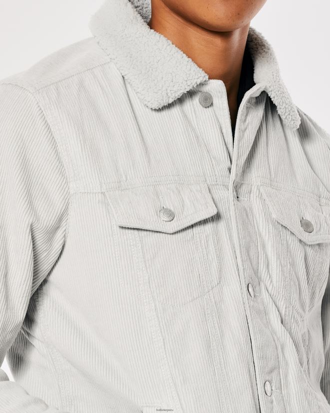 educación física Hollister chaqueta trucker de pana con forro de sherpa gris claro 086N621025 hombres tapas