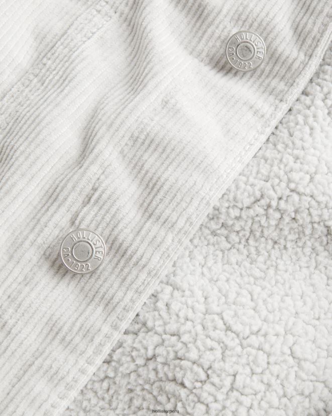 educación física Hollister chaqueta trucker de pana con forro de sherpa gris claro 086N621025 hombres tapas