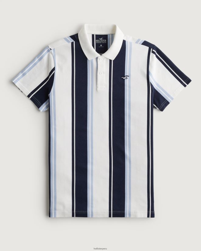 educación física Hollister polo a rayas con ícono del logo raya azul marino 086N62827 hombres tapas