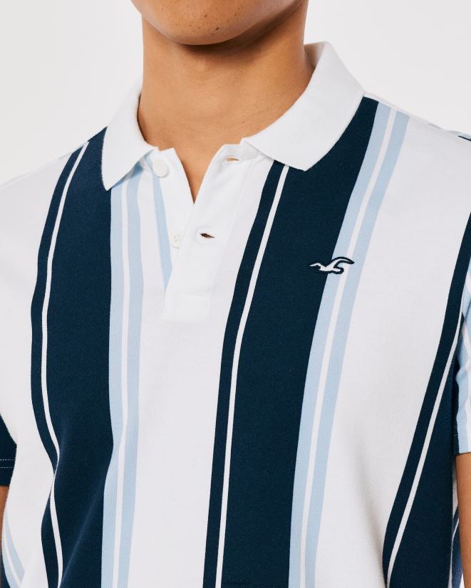 educación física Hollister polo a rayas con ícono del logo raya azul marino 086N62827 hombres tapas